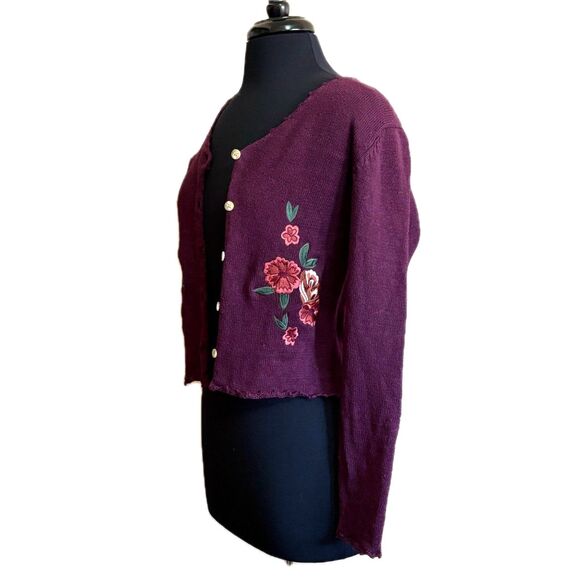 jonathan martin Sweaters - Wool and Cotton Embroidered Flower Cardigan Vtg Small
